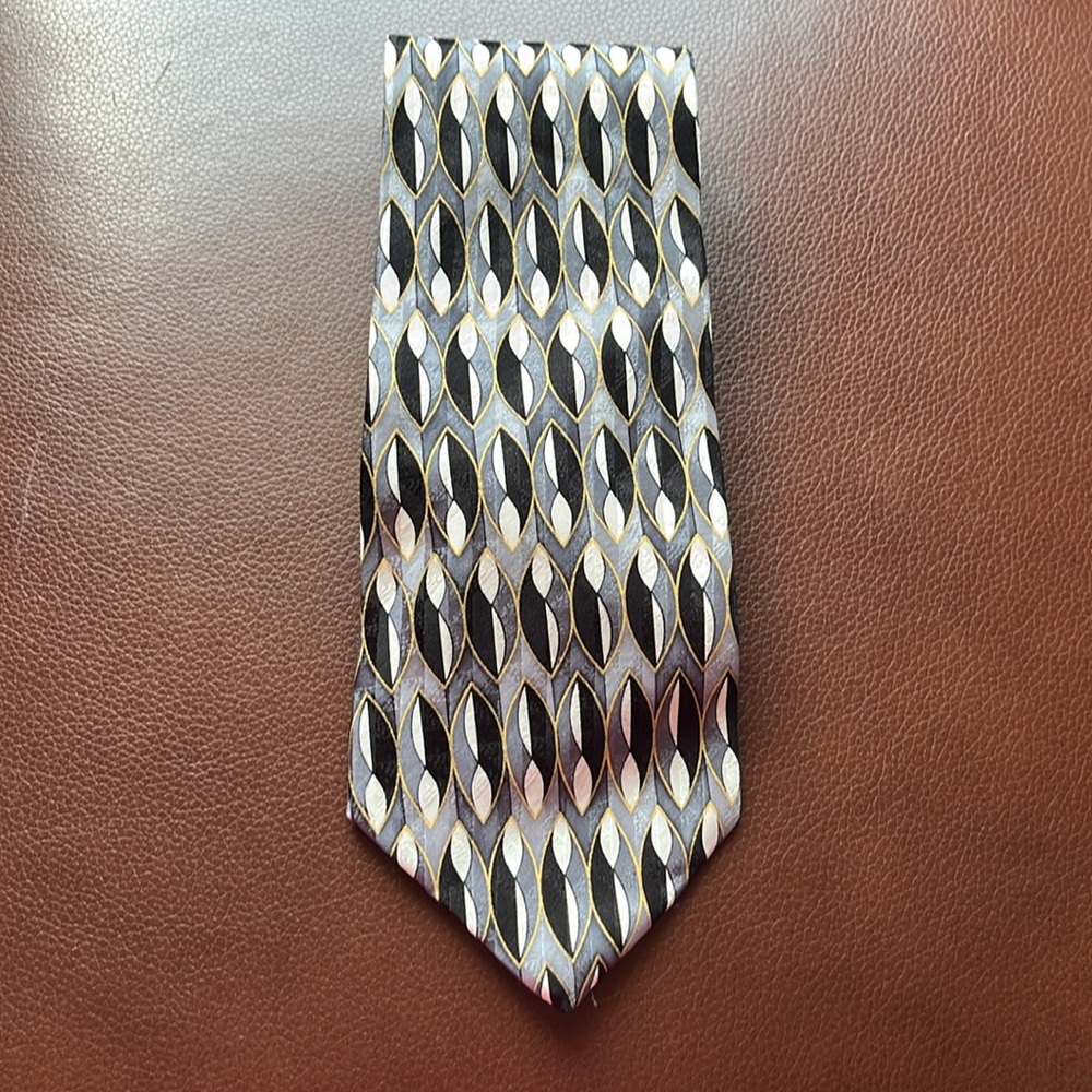 Emilio Ponti Men’s Vintage Silk Leaf Pattern Colorblock Tie